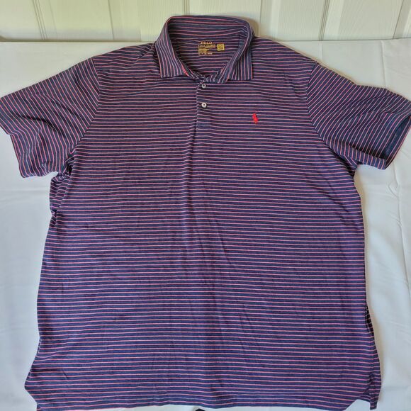 Polo Ralph Lauren Performance Men’s XXL Striped Red Blue Shirt Short Sleeve - Picture 1 of 9